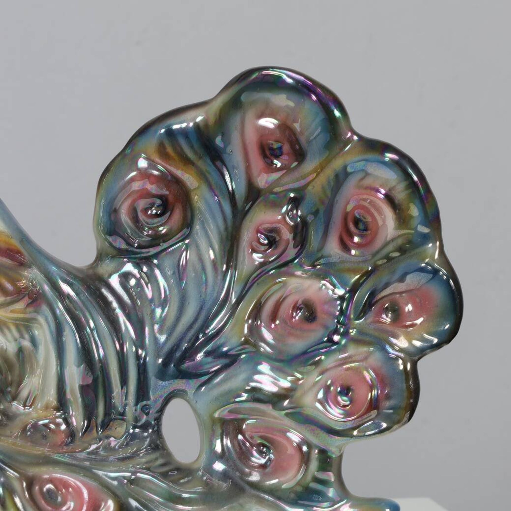 Italian Ceramic Sculpture with two Peacocks, 1960s hand-painted