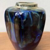 Vase Art Déco en grès flammé bleu