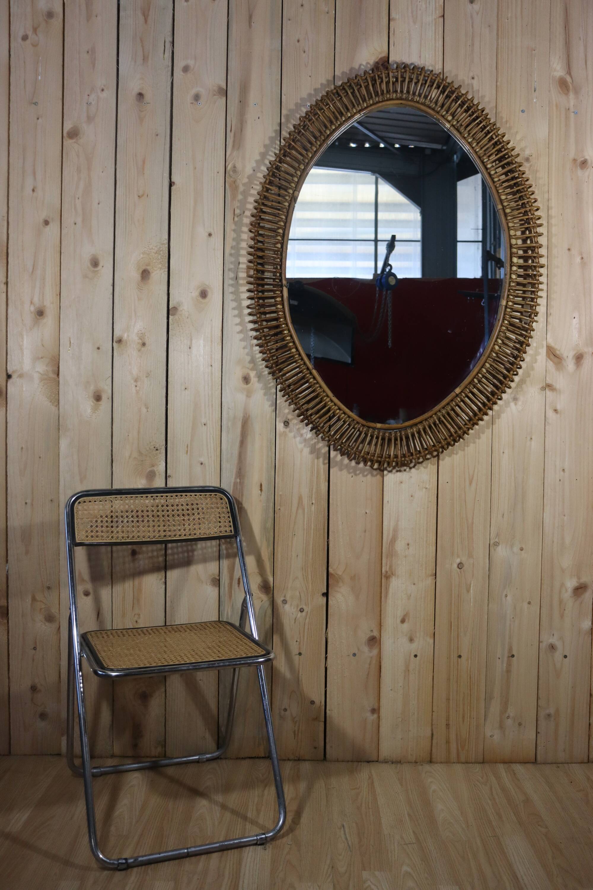 XXL rattan mirror by Franco Albini Italy