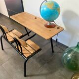 Vintage double school desk, refurbished in black and wood