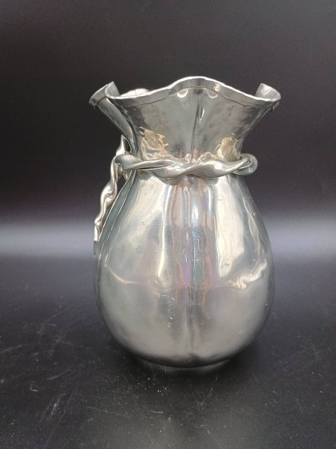 Jean Goardere Silver-plated 95% pewter vase, Art Deco period, circa 1940