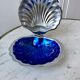 Empty butter tray pocket shell metal and blue glass 60s-70s