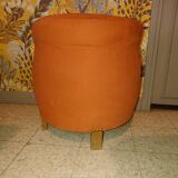 Pouf art deco in suede fabric color orange wooden legs
