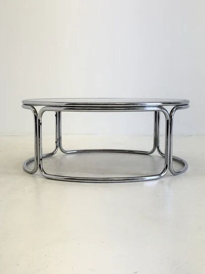 Space Age Coffee Table with Smoked Glass and Chrome
