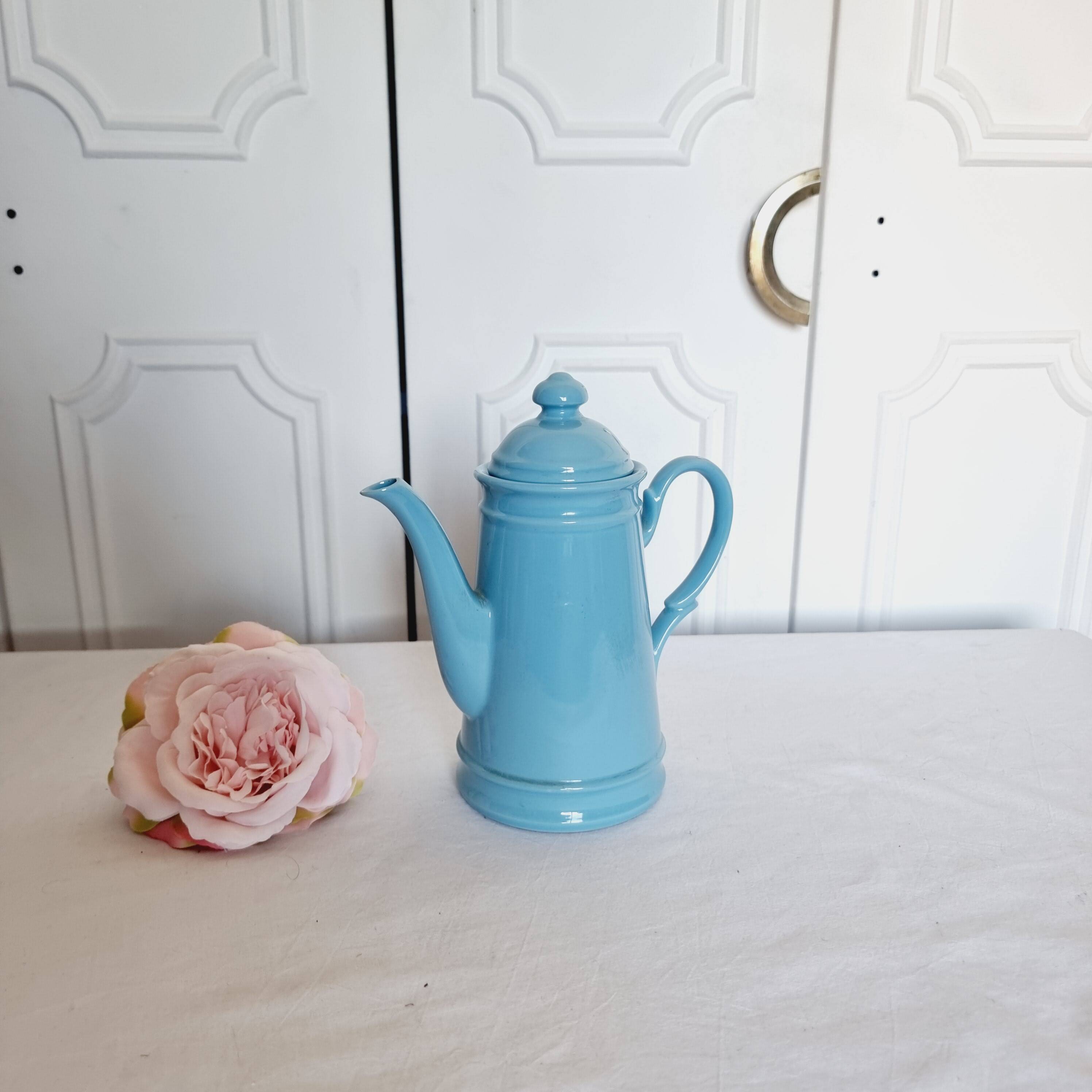 Vintage blue porcelain coffee pot