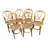 Set of 6 bamboo chairs, woven wicker seat and their new cake