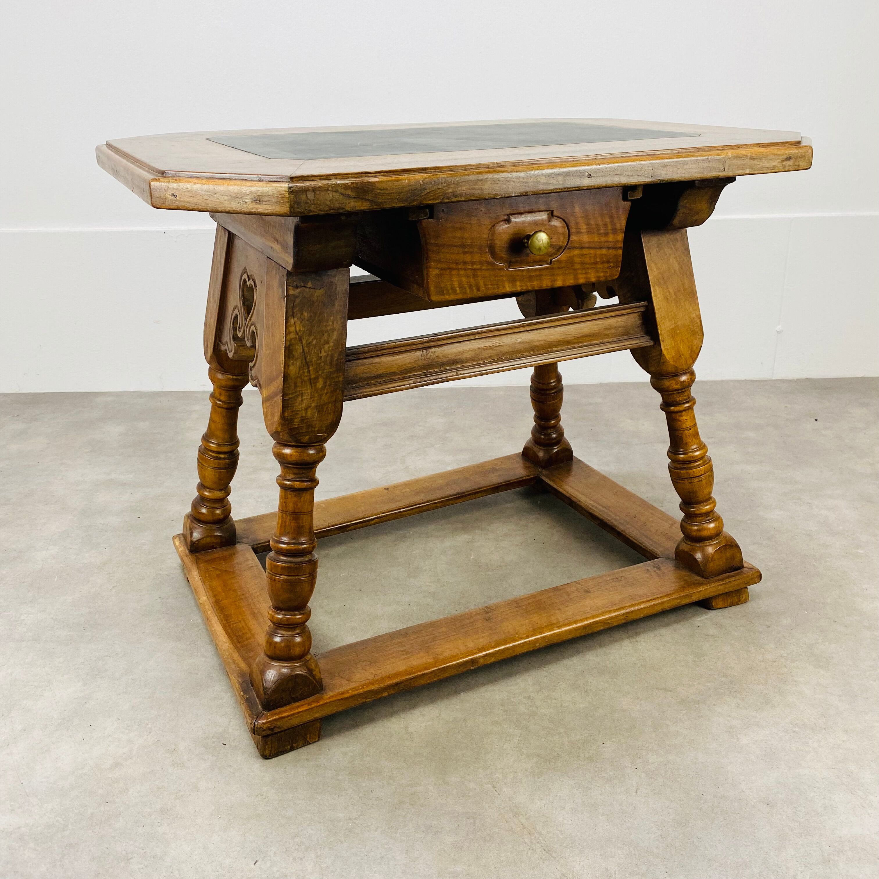 Swiss wood and slate money changer table