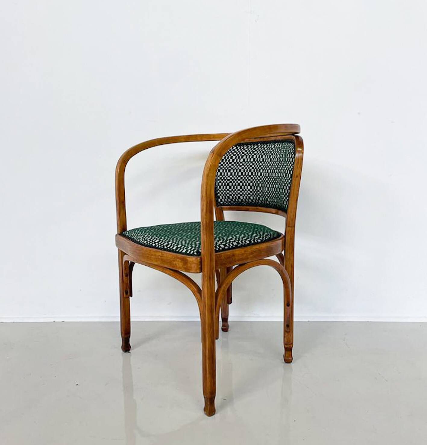 Armchair No. 715 Gustav Siegel for Kohn, Fabric and Wood, Austria, 1900s - New Upholstery