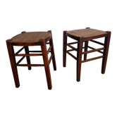 Paire de tabourets paillés années 30