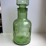 Decanter in green bubbled glass 70s