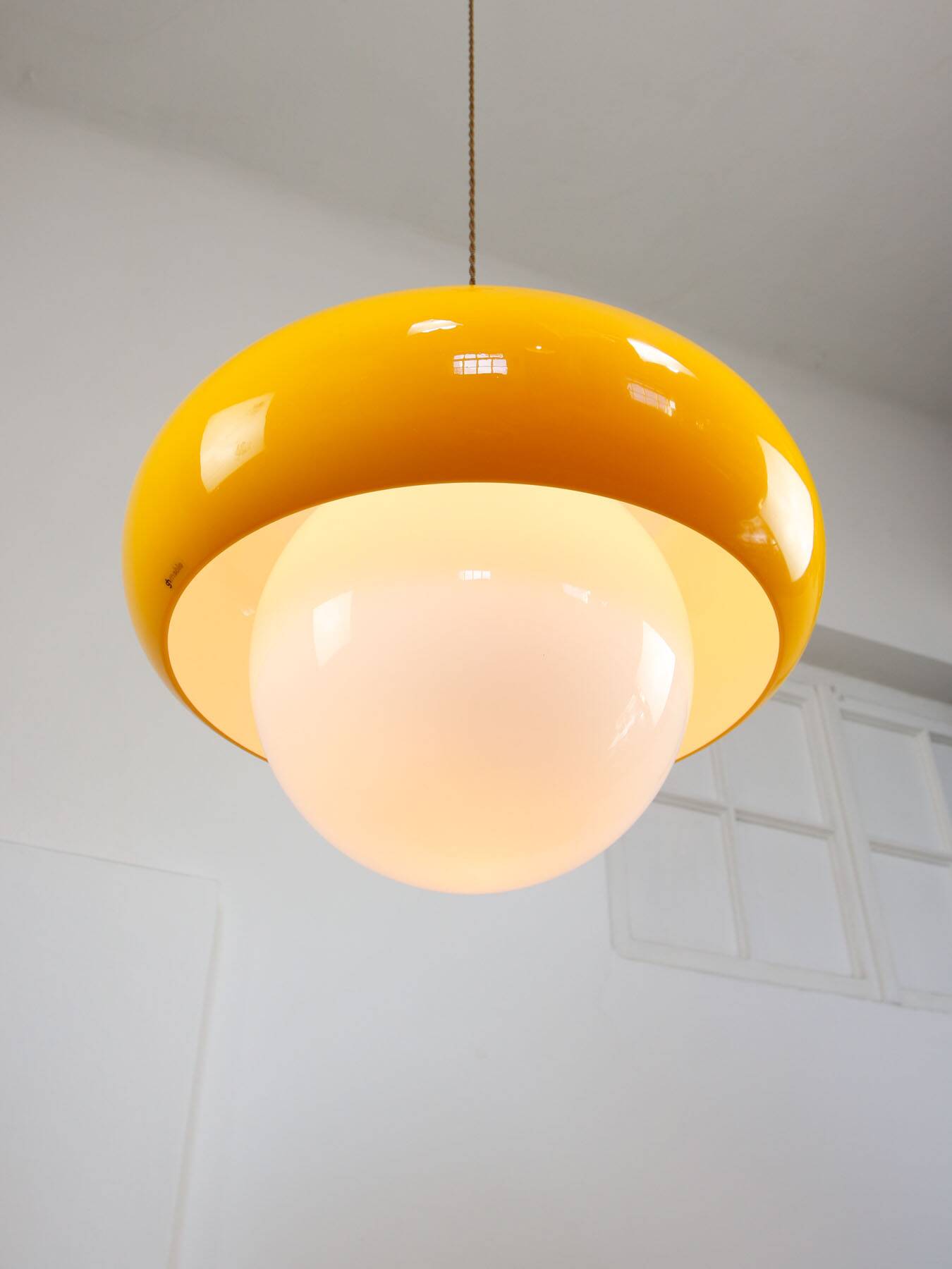 Large Space Age Model Best Pendant from Guzzini in Yellow, 1970s