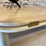 Table basse travertin et laiton doré vintage