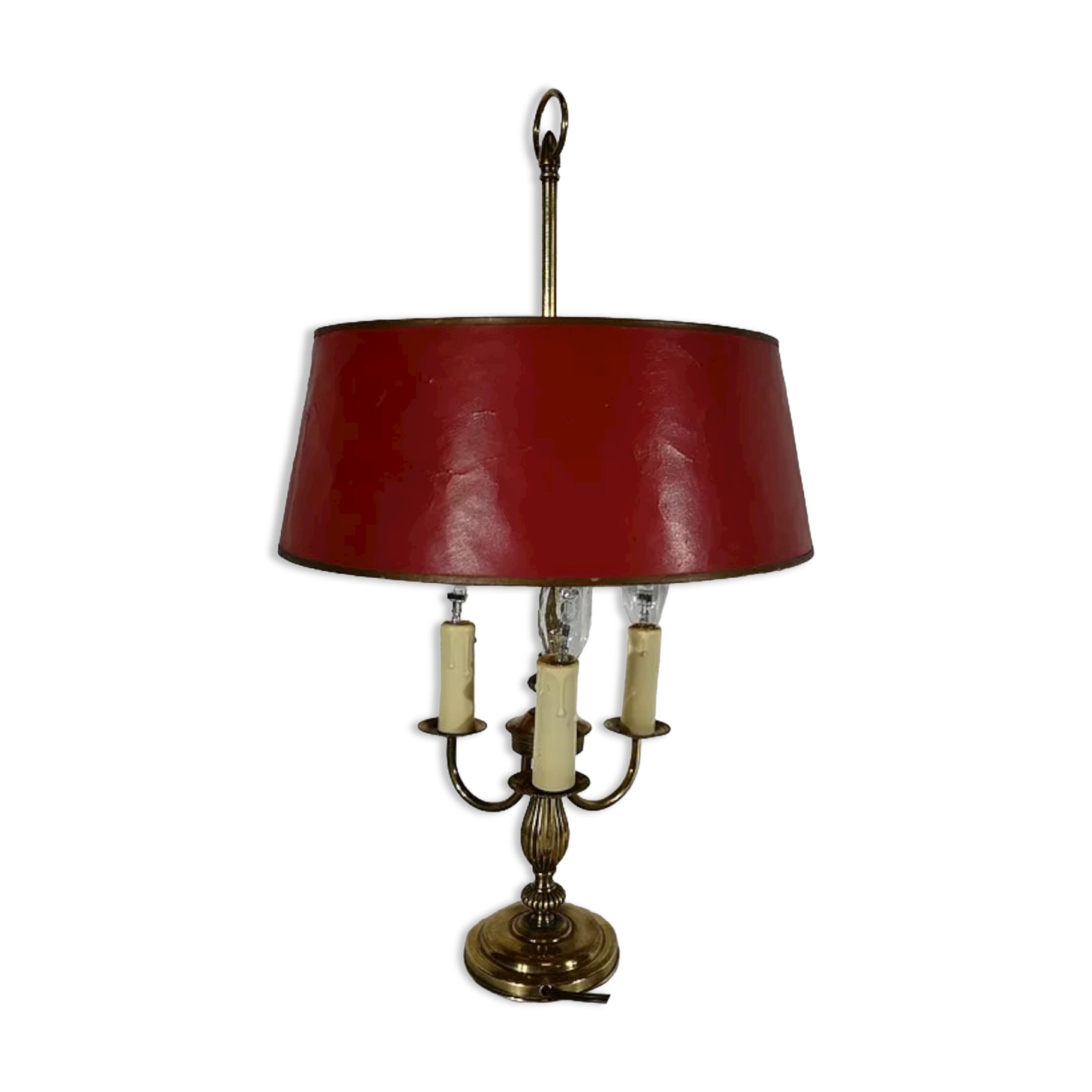 Brass bouillotte lamp with red lampshade, Louis XVI – XXth style