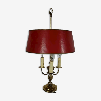 Brass bouillotte lamp with red lampshade, Louis XVI – XXth style