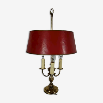 Lampe bouillotte en laiton à abat-jour rouge, style Louis XVI – XXe
