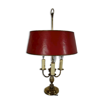 Lampe bouillotte en laiton à abat-jour rouge, style Louis XVI – XXe