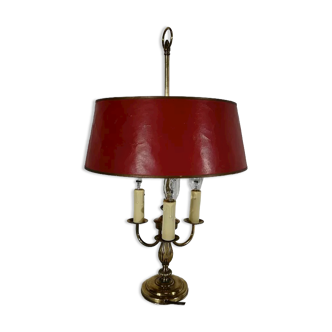 Brass bouillotte lamp with red lampshade, Louis XVI – XXth style