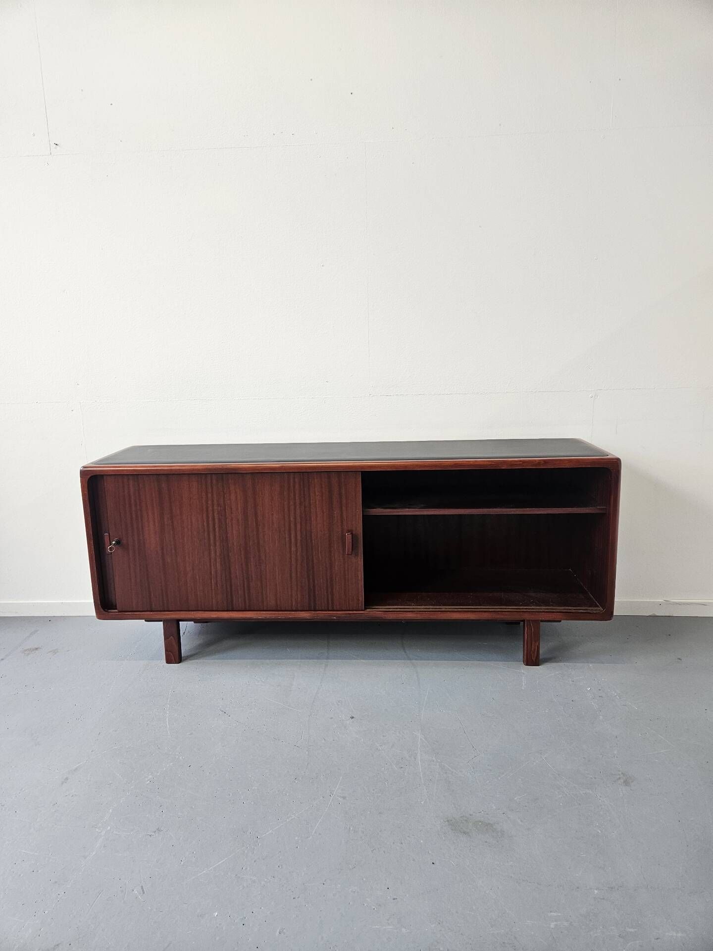 Enfilade vintage design en teck et cuir , années 70