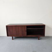 Vintage enfilade in teak and leather, 1970s.