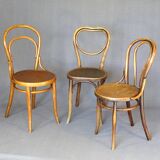 Set of 3 Bistro chairs with wooden seats, 1910 to 1920