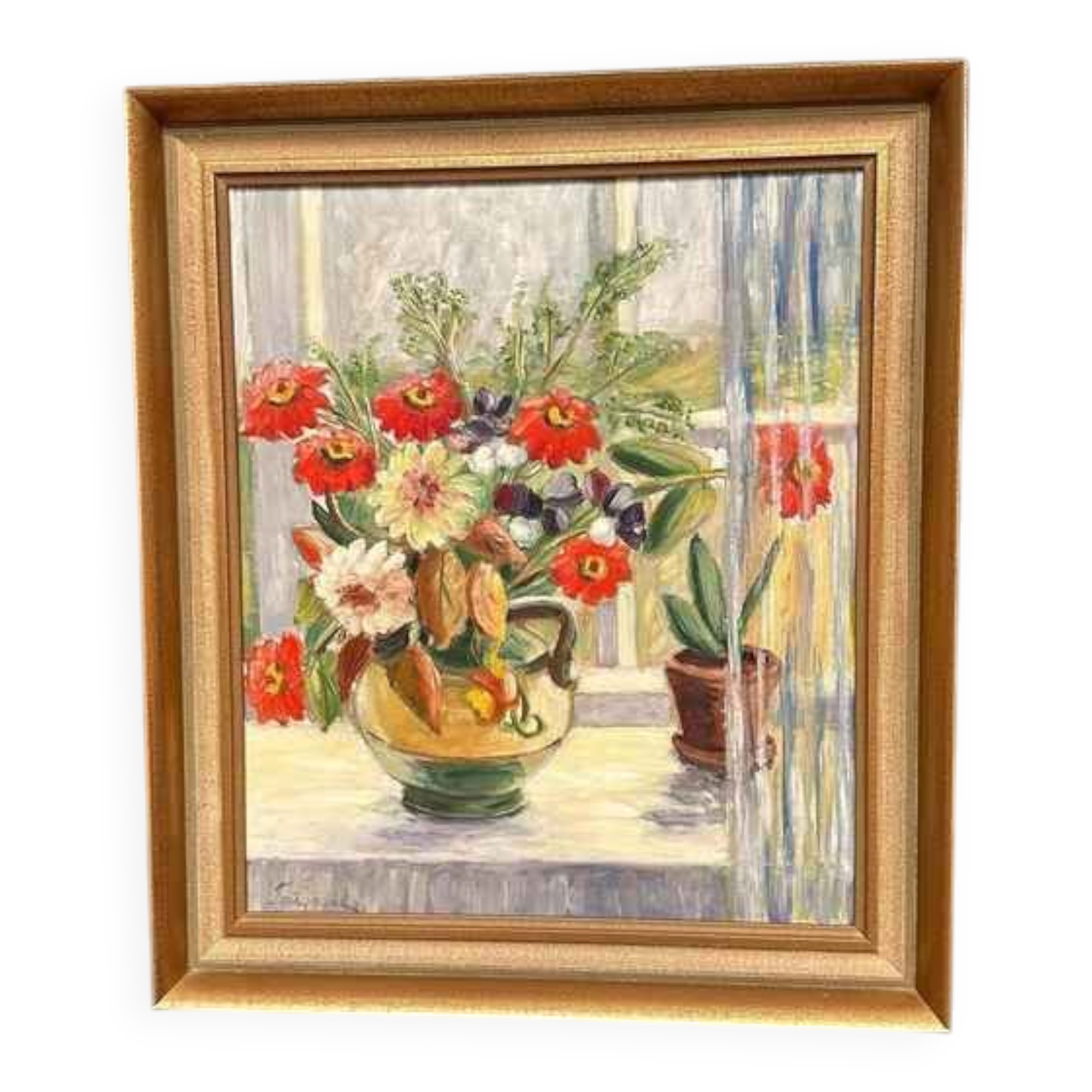 Original Danish Oil on Panel – “Flower Still Life” by Gerda Tougaard