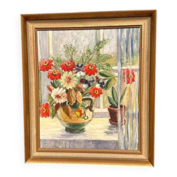 Original Danish Oil on Panel – “Flower Still Life” by Gerda Tougaard