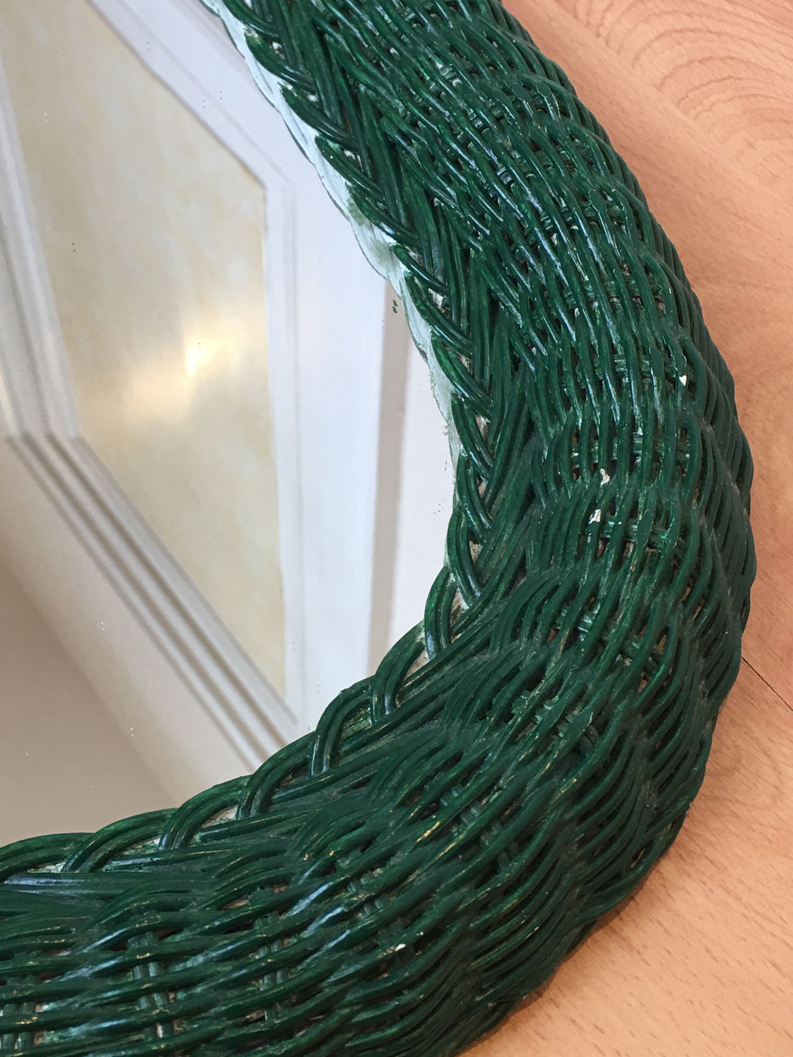 Green rattan mirror 31x41cm