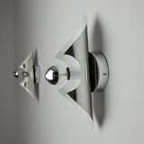 Pair of "folio" wall lights, space age, chromed metal, Italy, 1970