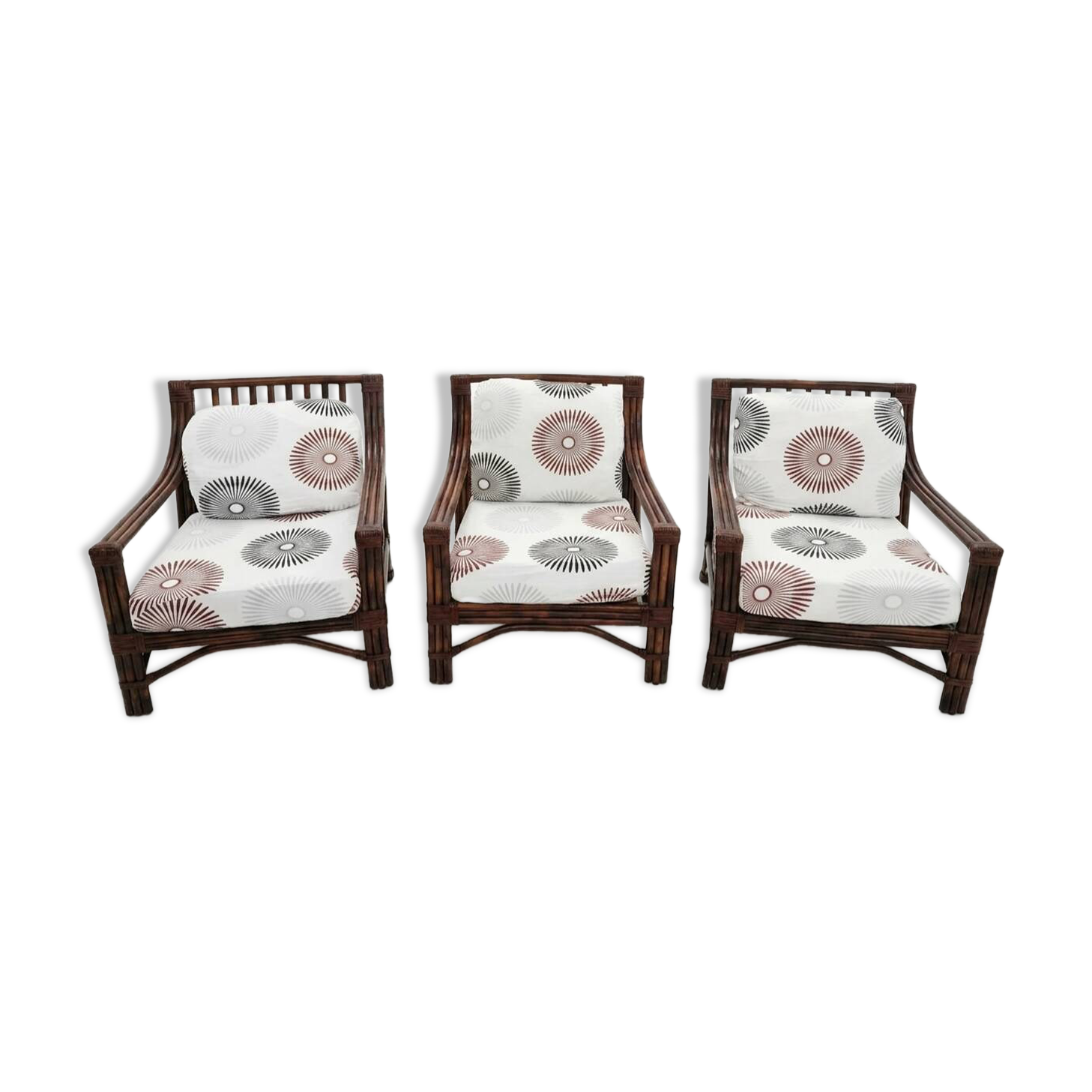 3 fauteuils Maugrion en rotin