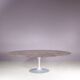 1970s XL oval Tulip table with brown marble top and matte silver oval base / Eero Saarinen / Knoll, USA