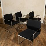 Four armchairs in tubular metal and black fabric 1990