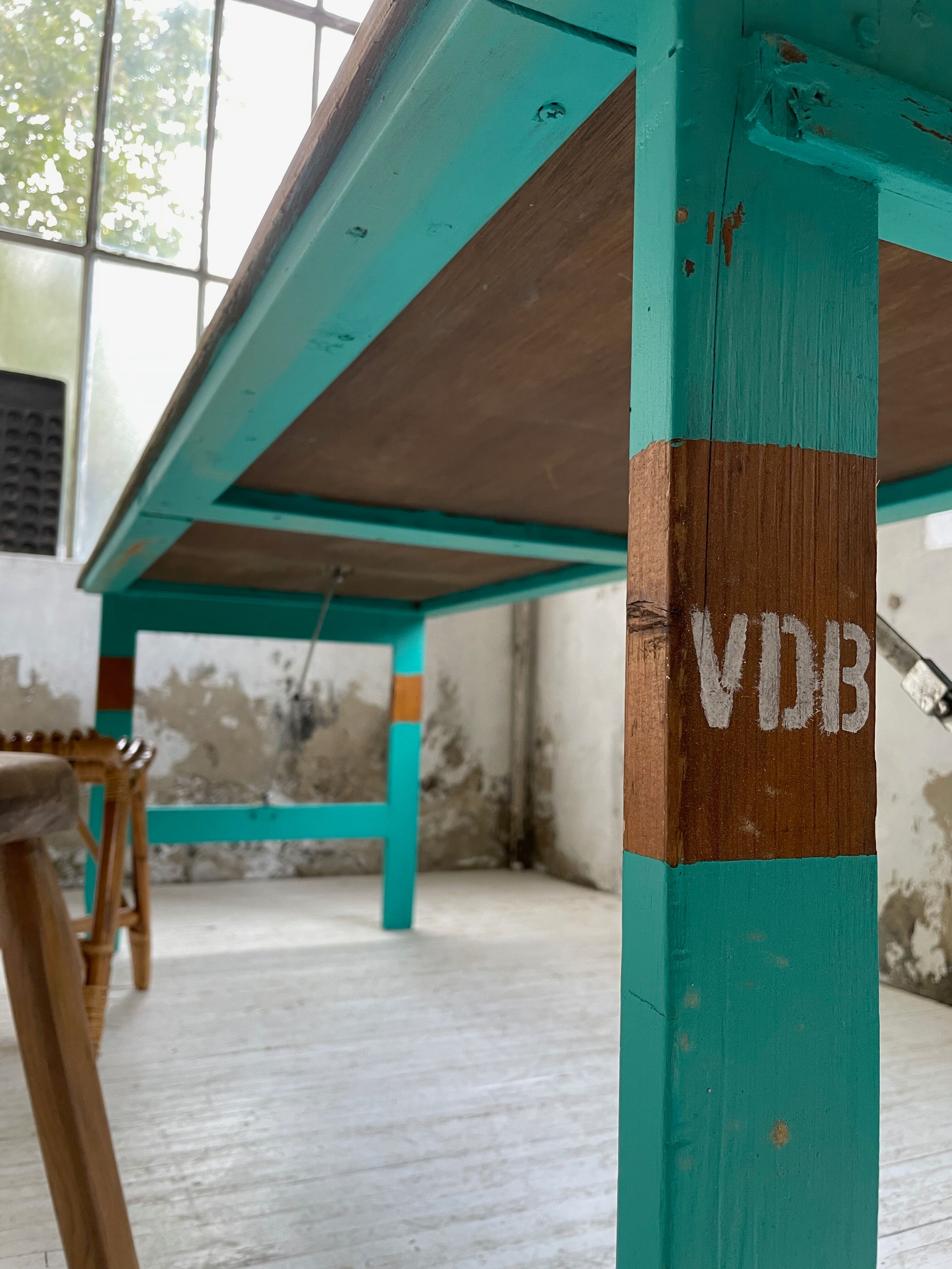 Vintage guinguette table 230 cm green