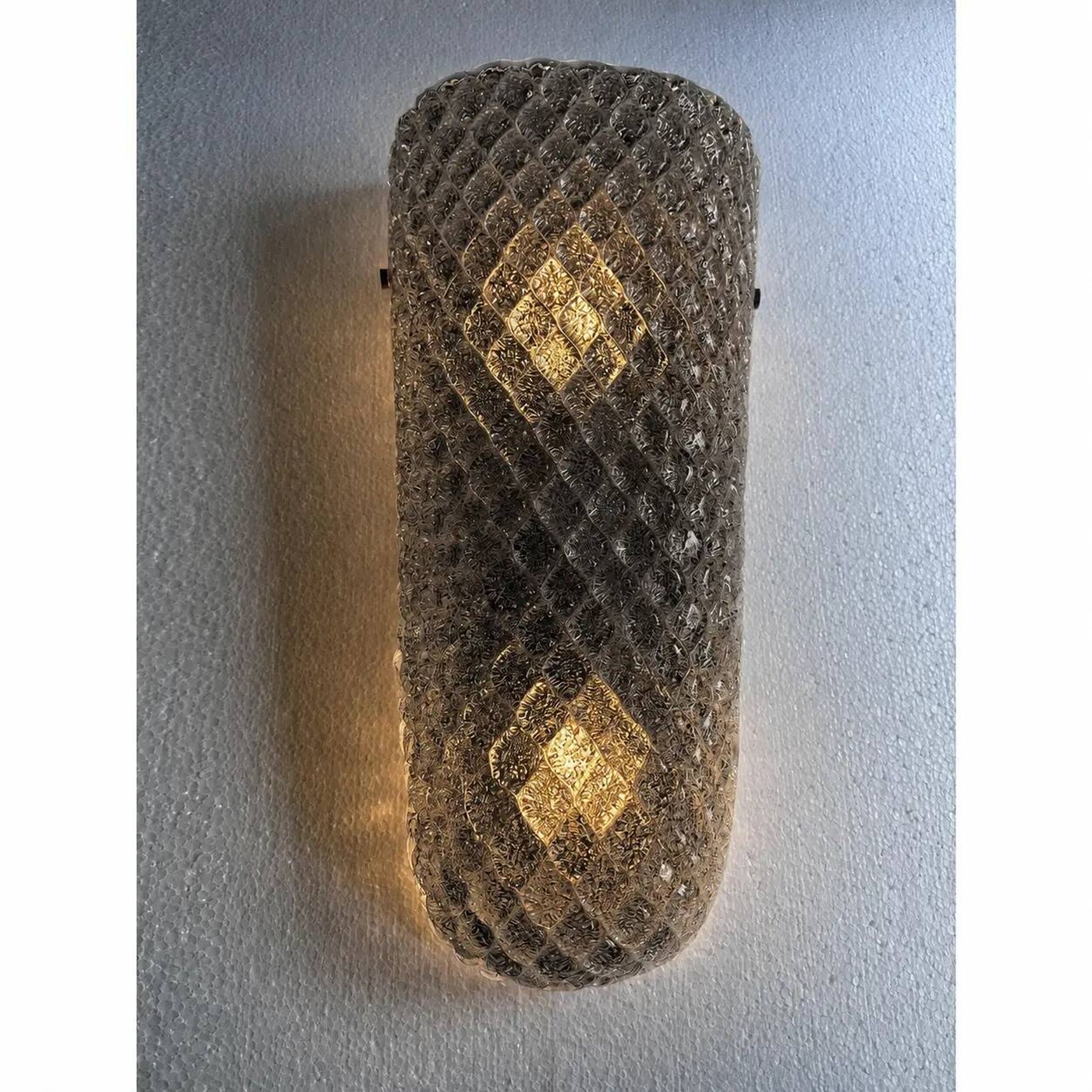 Modern Italian Gray “Graniglia” Rhombus Murano Glass Sconces, Pair