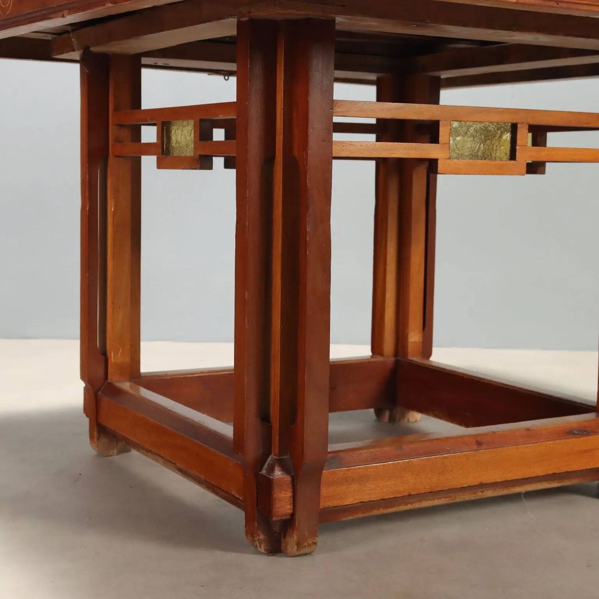 Antique Art Nouveau table in mahogany and glass, Italy, 20th century.