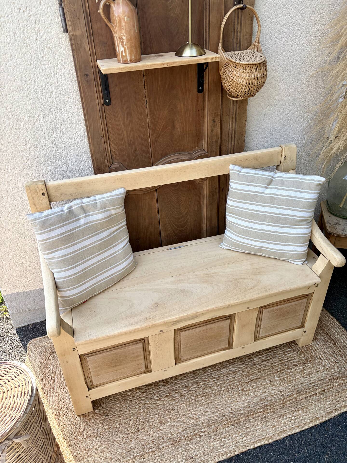 Raw wood bank bench