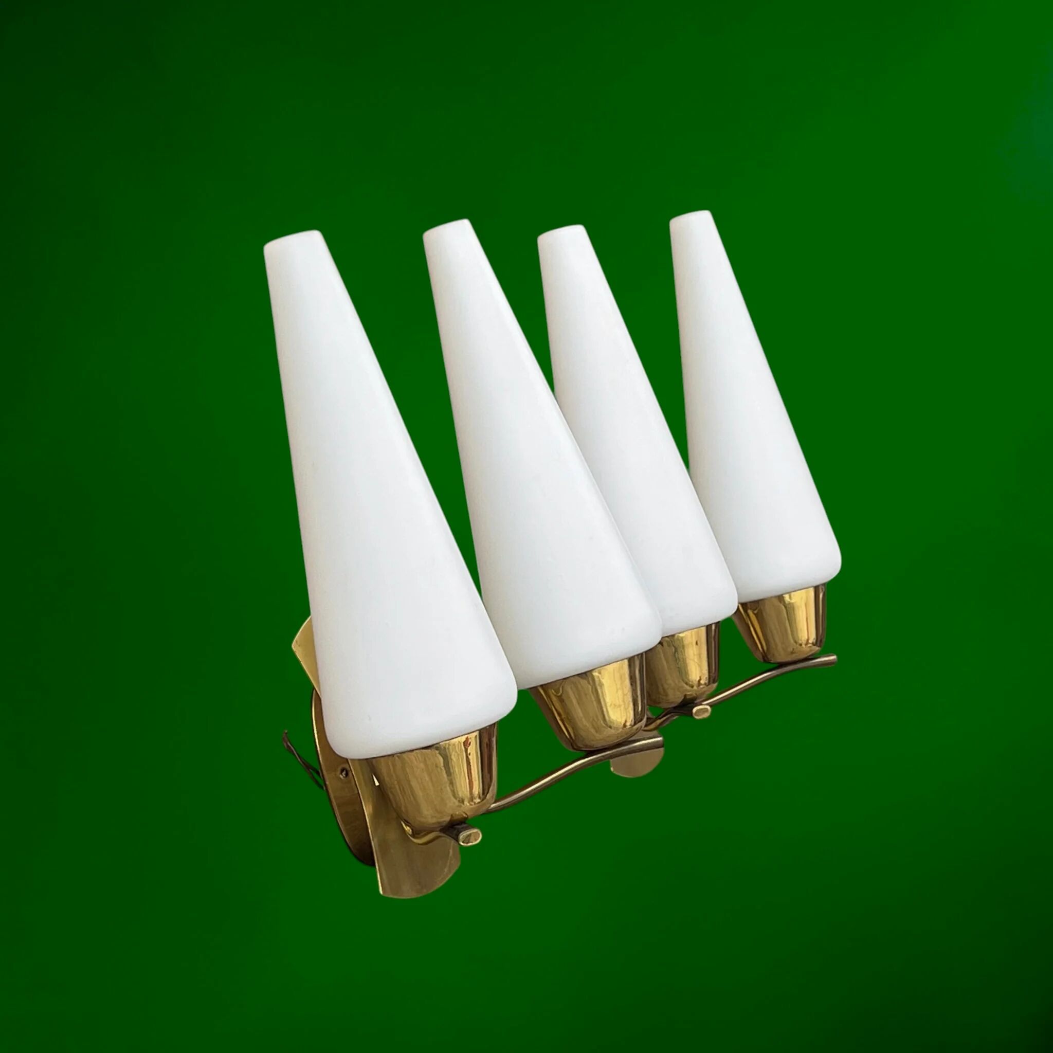 Pair of double wall sconces in brass and opaline – 1950s