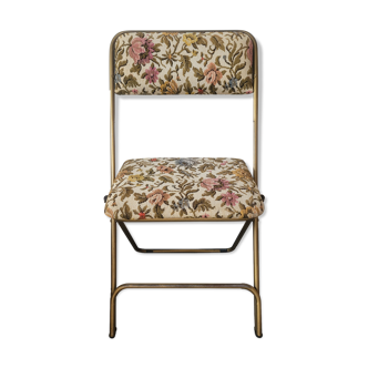 Vintage folding chair lafuma doree and tapestry