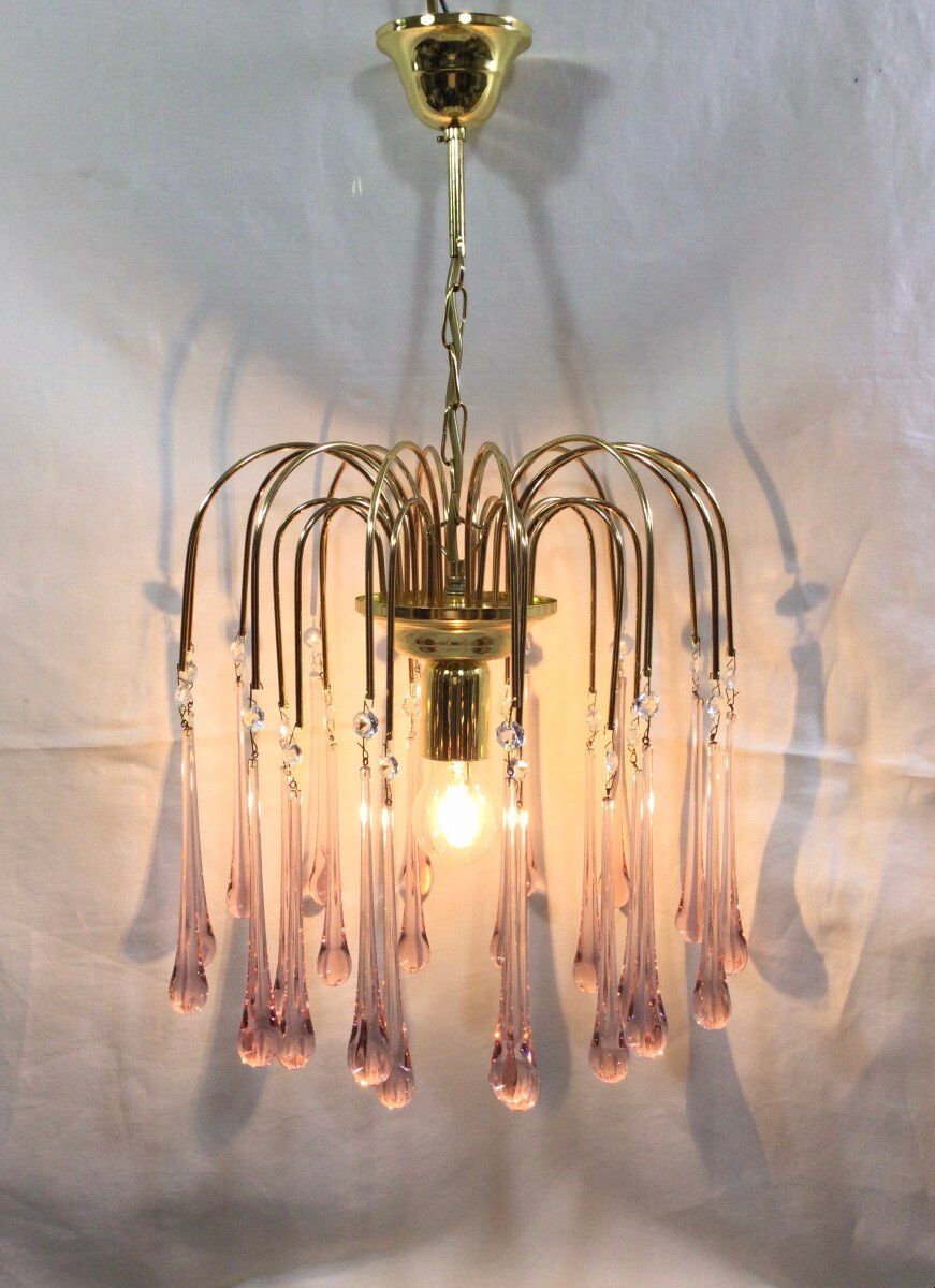 Murano chandelier pink crystal drops