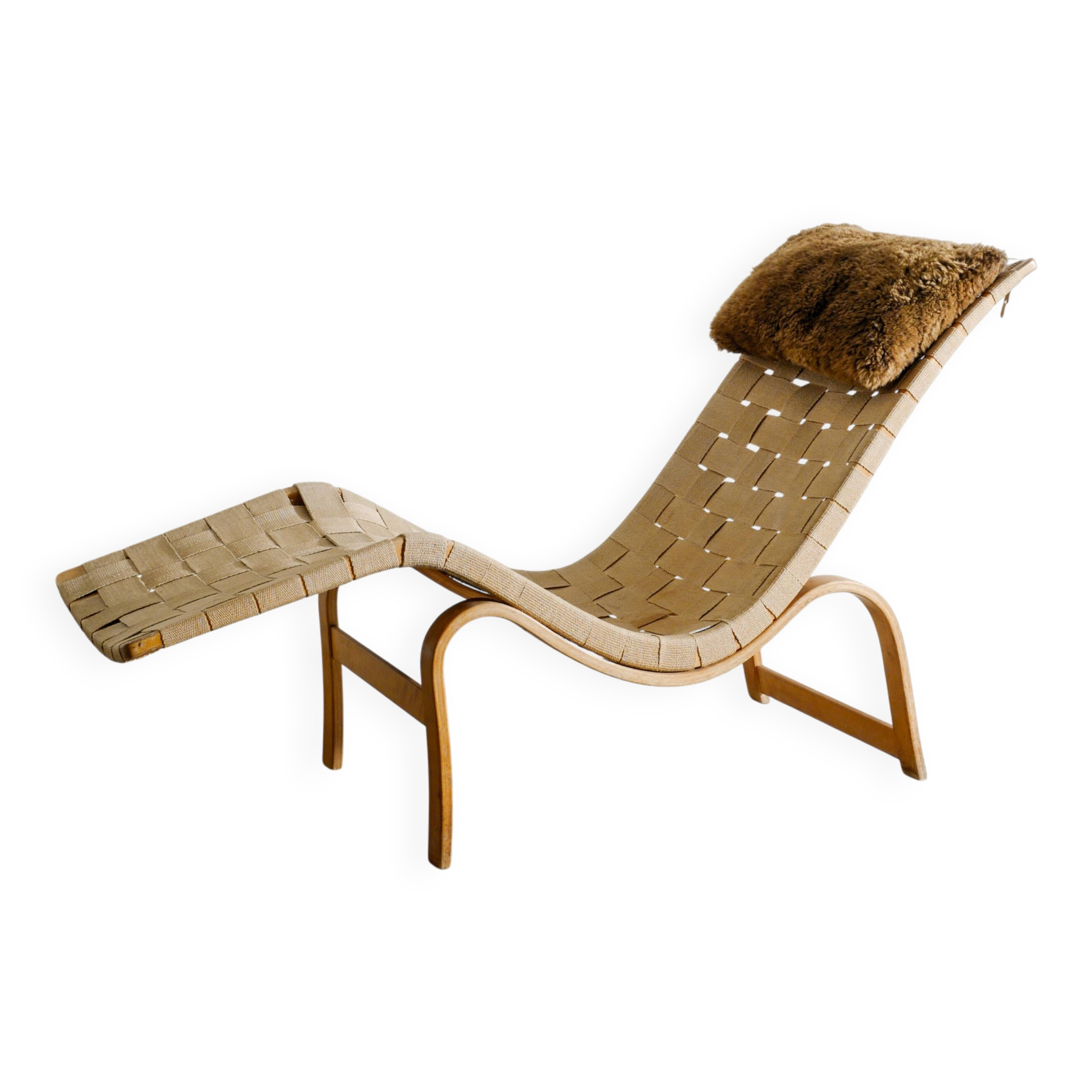 Swedish Mid Century Wooden Canvas Lounge Chair by Bruno Mathsson, 1940s