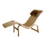Swedish Mid Century Wooden Canvas Lounge Chair by Bruno Mathsson, 1940s