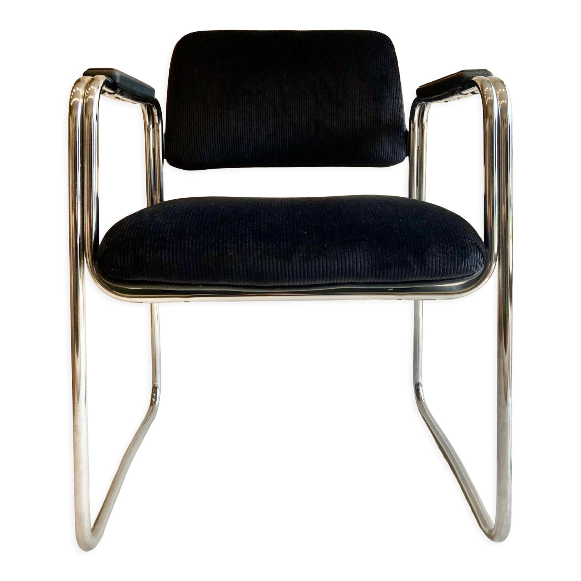 Fauteuil et 2 chaises design, chrome tubulaire