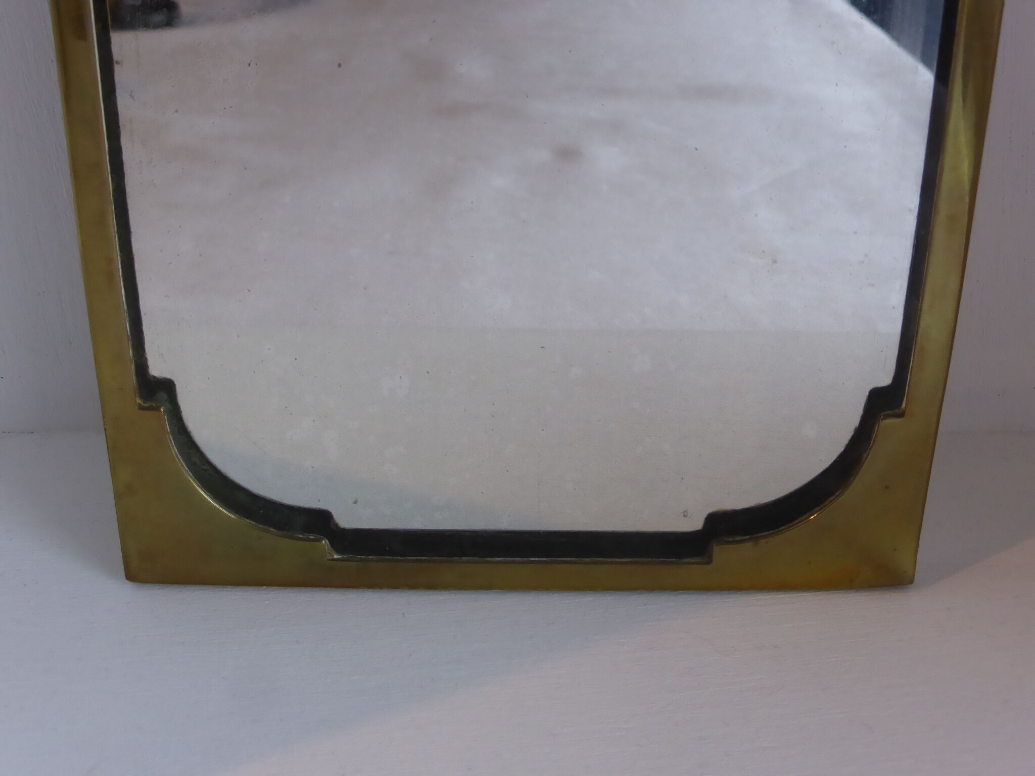 Old brass mirror rectangular shape to hang/hand-facing 35x22cm