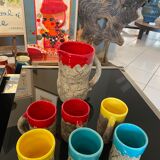 Set of 6 cups with pitcher ceramic rock art from Vallauris