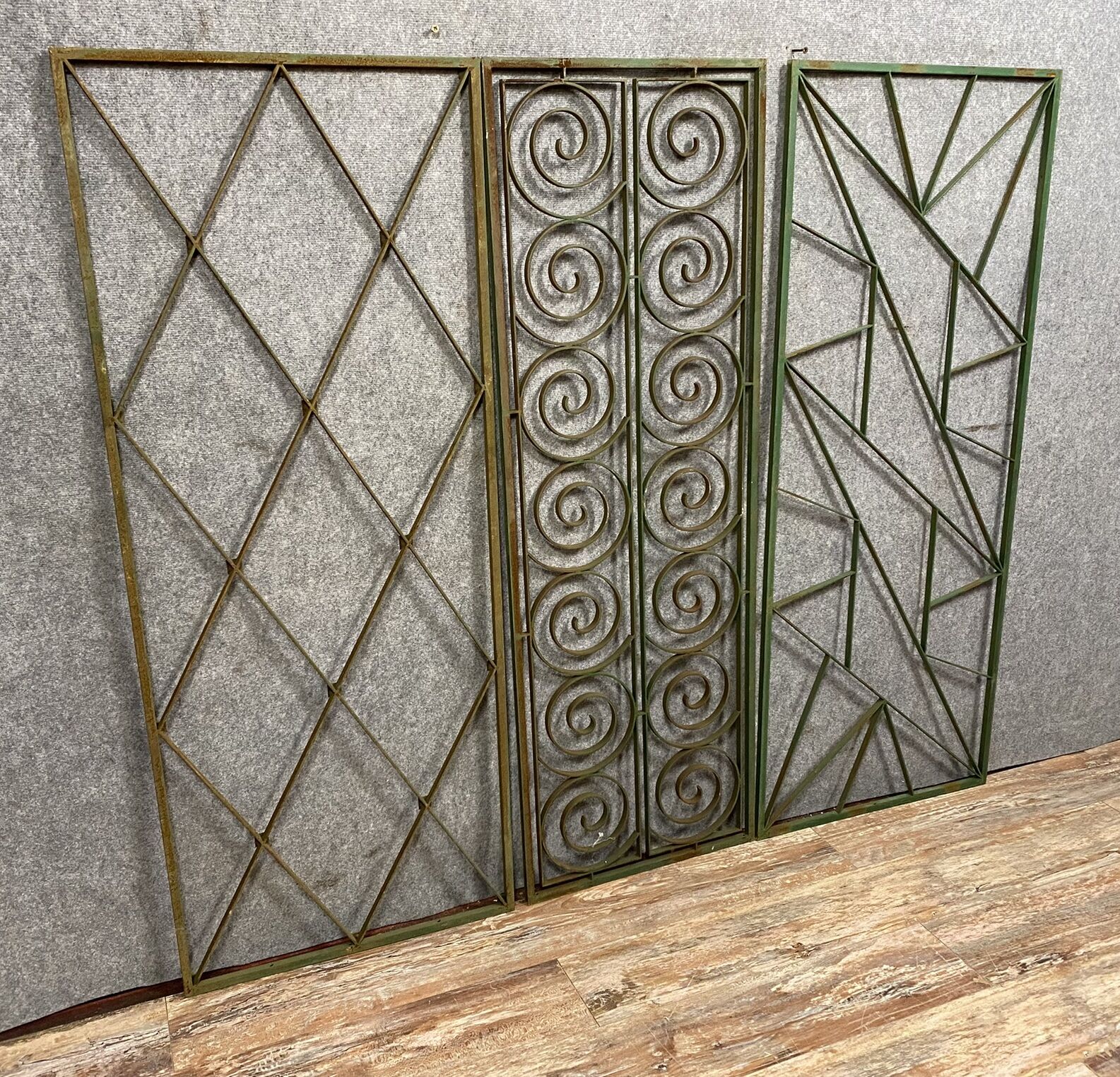 3 elevator grilles in polychrome iron art deco period around 1920-1925