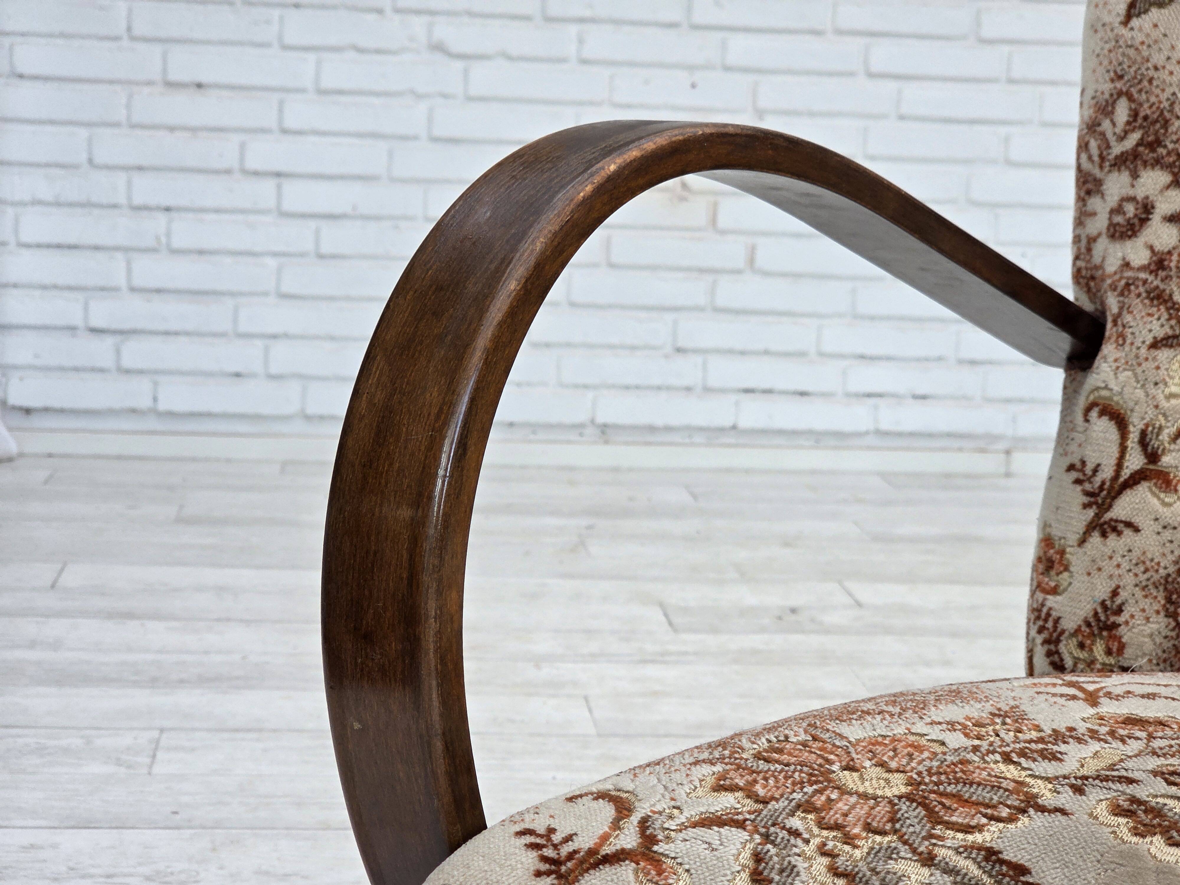 1950s, Danish artdeco armchair, furniture velour, beech wood, reupholstered