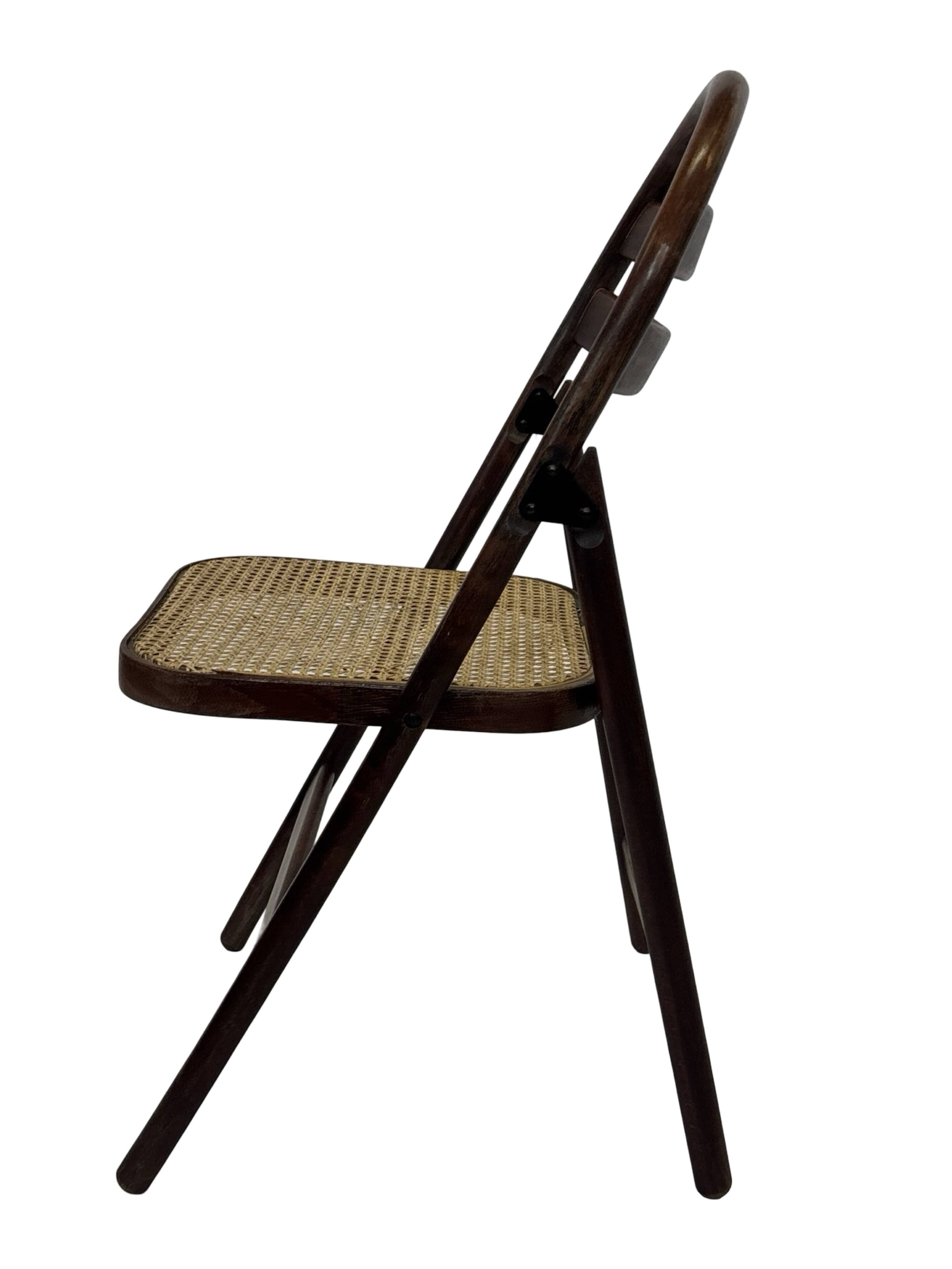Vintage wooden folding chair with webbing seat 60s minimalist design