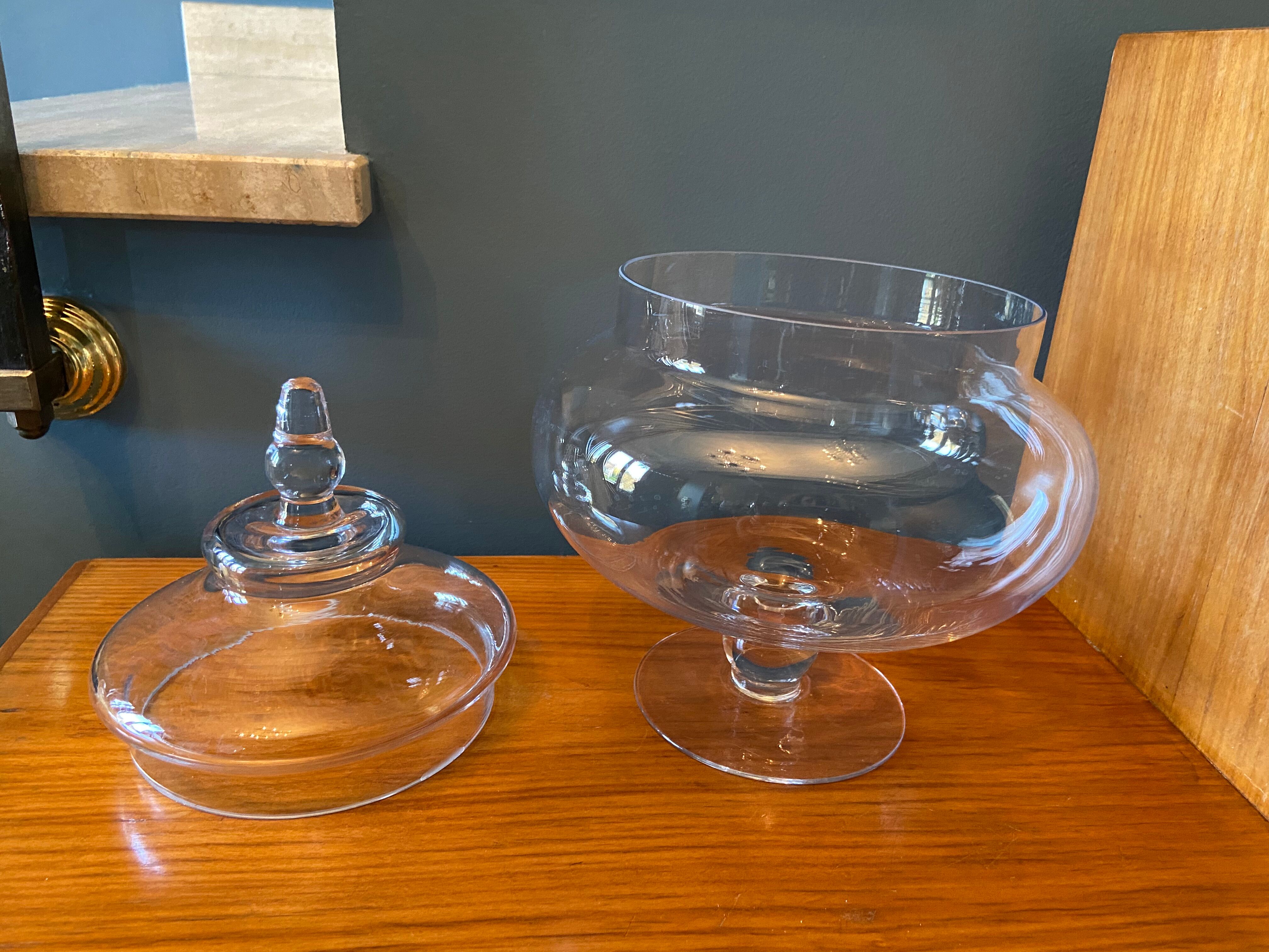 Glass jar on pedestal
