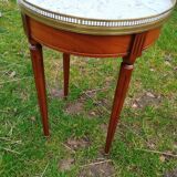 Antique hot water bottle table, Louis XVI style marble top