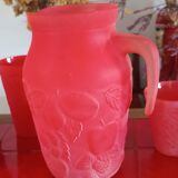 Cervé vintage red frosted glass orangeade set with fruit decoration