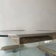 Hexagonal coffee table on wheels in glass and brass by Galloti & Radice, Italy 1970